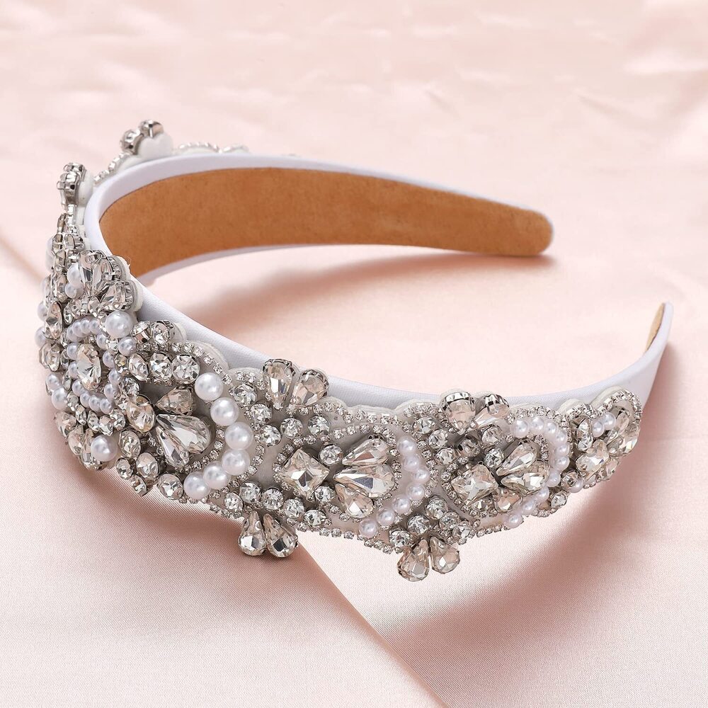 5455 Crystal Headbands Hairbands Rhinestone Embellished Headbands Pearl - Picture 5 of 5
